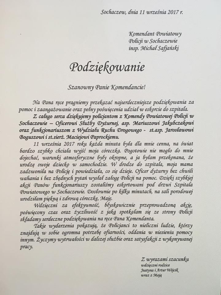Rodzice małej Mai podziękowali policjantom za pomoc