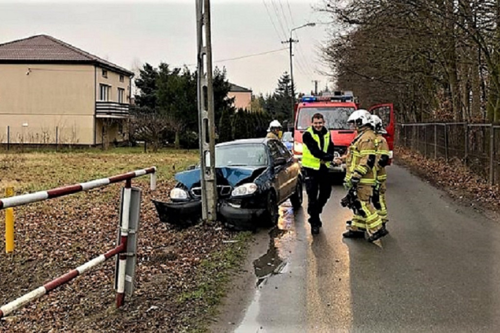 Auto zatrzymało się na słupie energetycznym. Kolizja w Paprotni