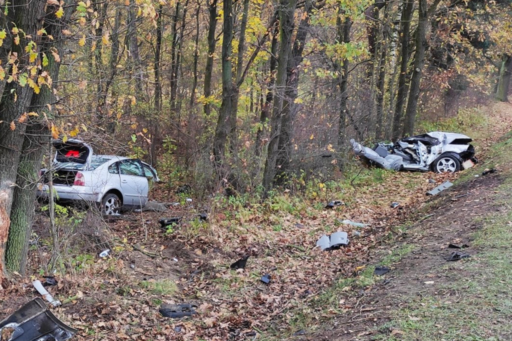 Wypadek w Skierniewicach. Auto rozpadło się na dwie części