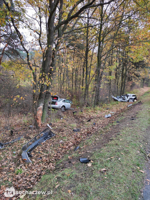 Wypadek w Skierniewicach. Auto rozpadło się na dwie części