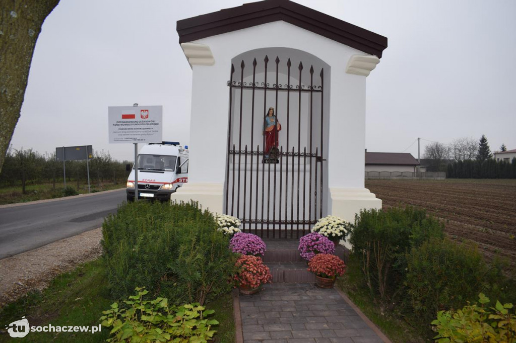 Akcja chryzantema. OSP Giżyce pomogło pani Ani z Rybna. 150 kwiatów zdobi okolice