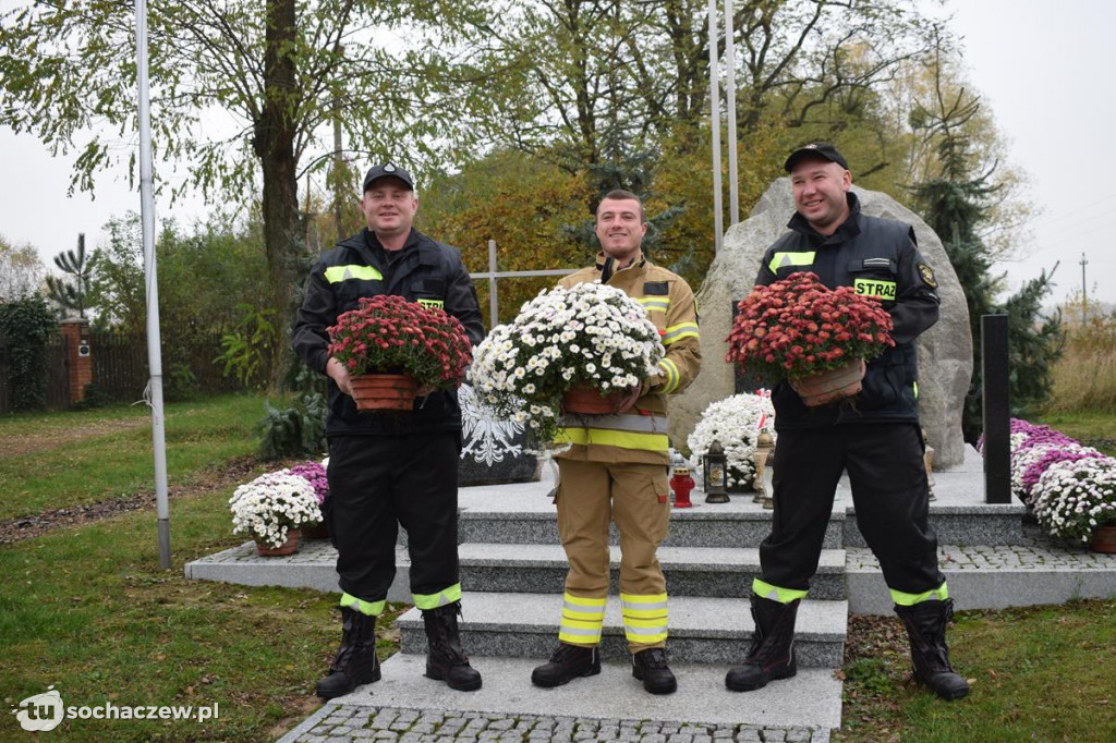 Akcja chryzantema. OSP Giżyce pomogło pani Ani z Rybna. 150 kwiatów zdobi okolice