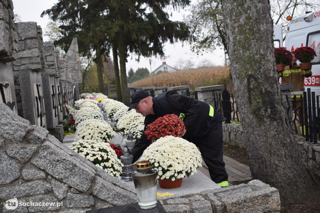 Akcja chryzantema. OSP Giżyce pomogło pani Ani z Rybna. 150 kwiatów zdobi okolice