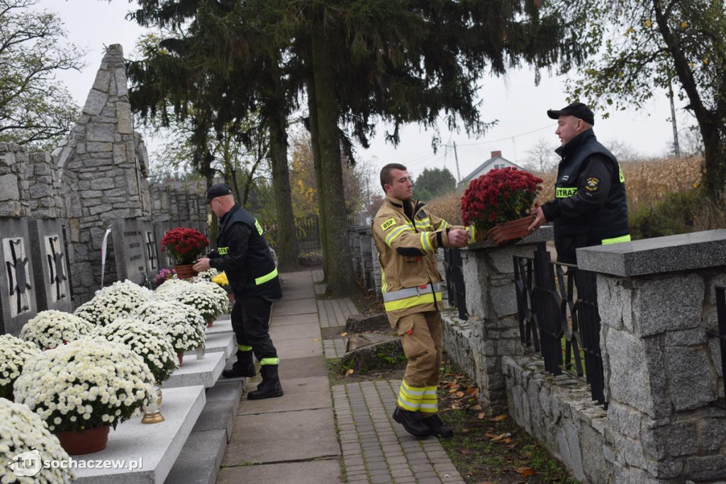 Akcja chryzantema. OSP Giżyce pomogło pani Ani z Rybna. 150 kwiatów zdobi okolice