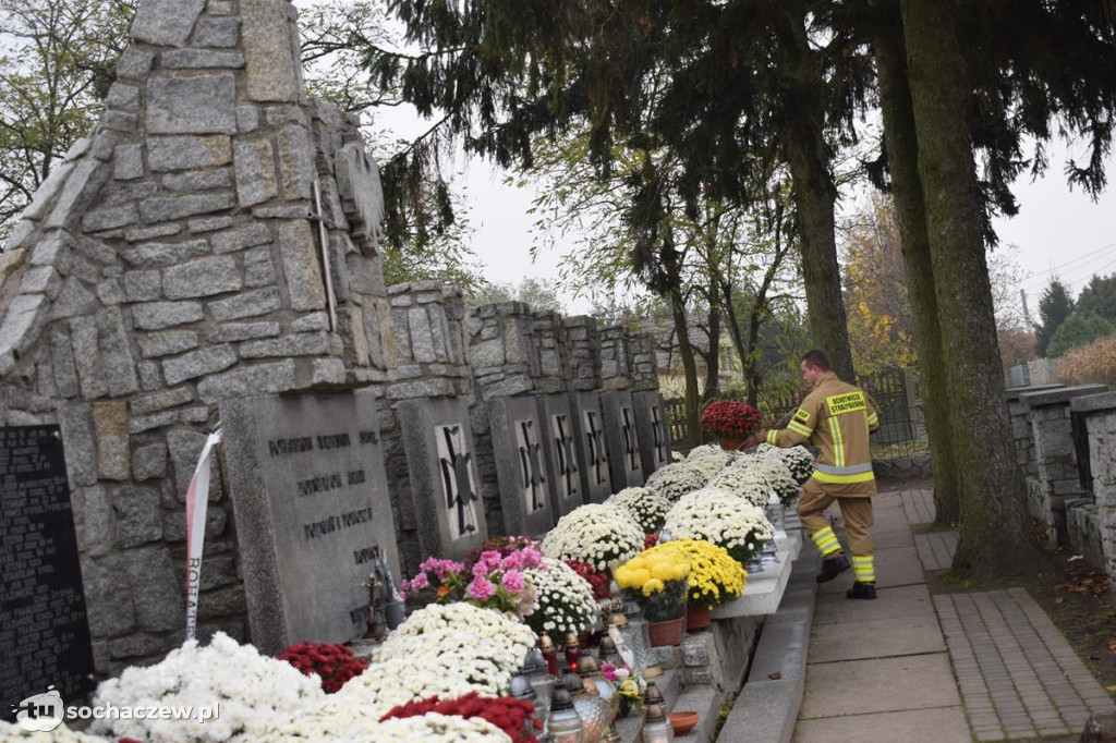 Akcja chryzantema. OSP Giżyce pomogło pani Ani z Rybna. 150 kwiatów zdobi okolice