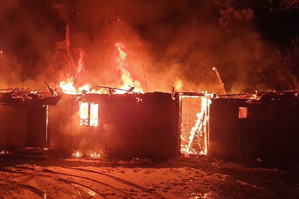 Pożar budynku w Grzybowie