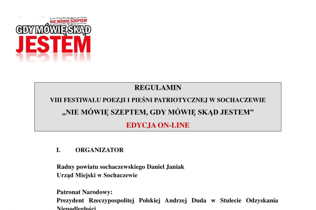 Nie mówię szeptem... regulamin i karta zgłoszenia