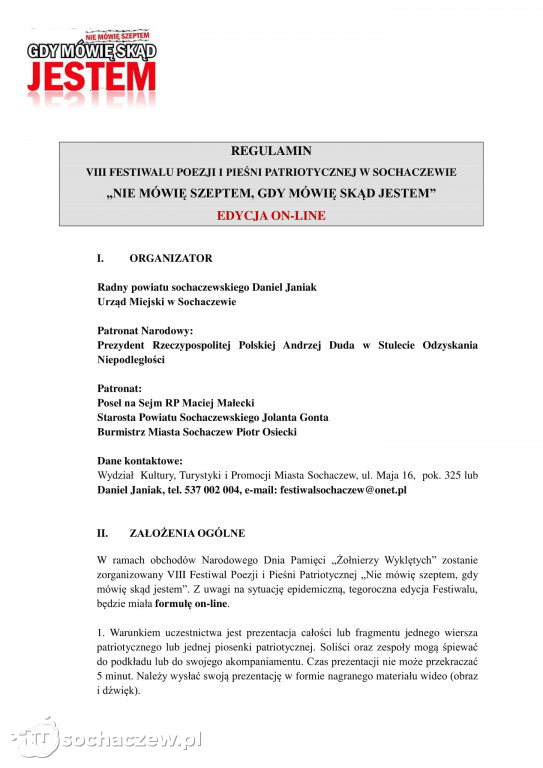 Nie mówię szeptem... regulamin i karta zgłoszenia