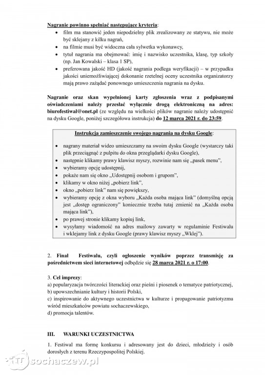 Nie mówię szeptem... regulamin i karta zgłoszenia