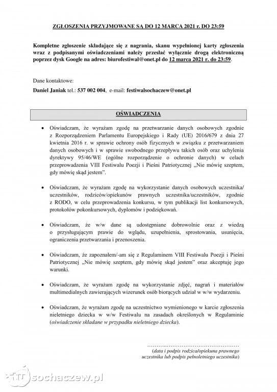 Nie mówię szeptem... regulamin i karta zgłoszenia