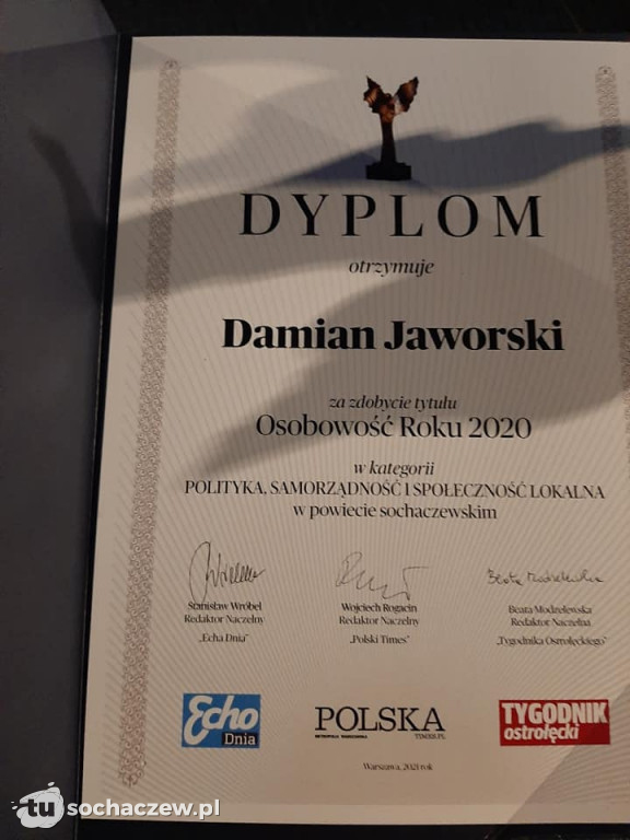 Wójt Damian Jaworski Osobowością Roku 2020