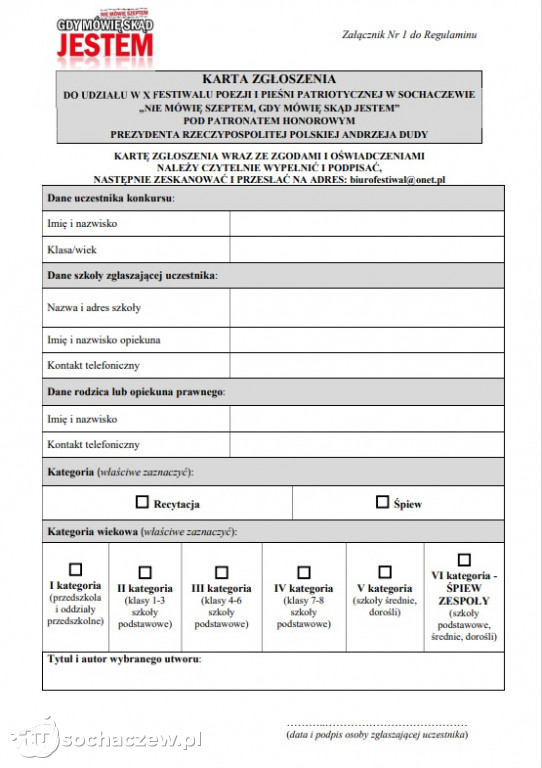 Regulamin i karta zgłoszenia 